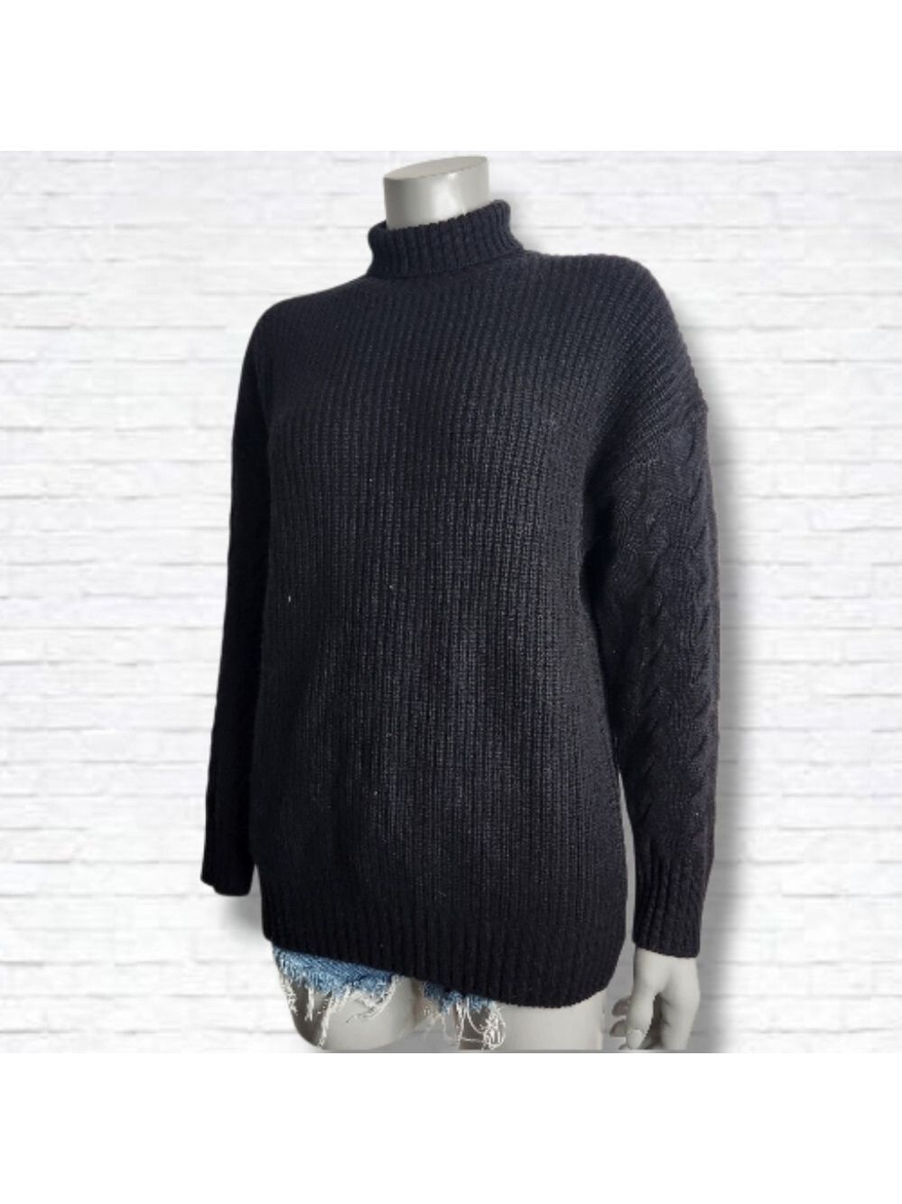 Gentle Herd Black Turtleneck Wool/Cashmere Blend Ribbed Sweater Size L